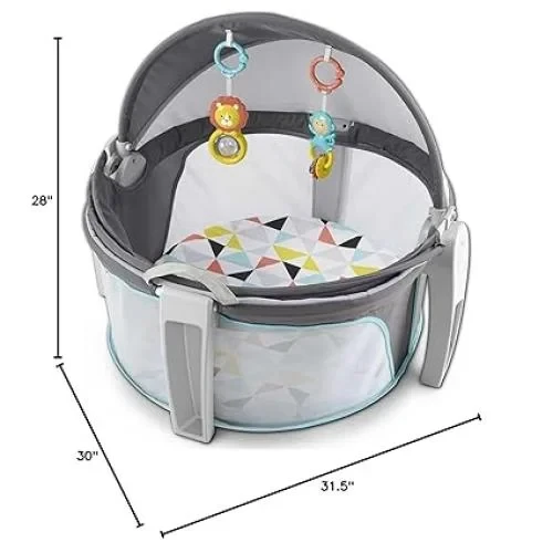 Fisher-Price Portable Bassinet On-The-Go Baby Dome, Travel Play Space with Developmental Newborn Toys & Canopy, Windmill