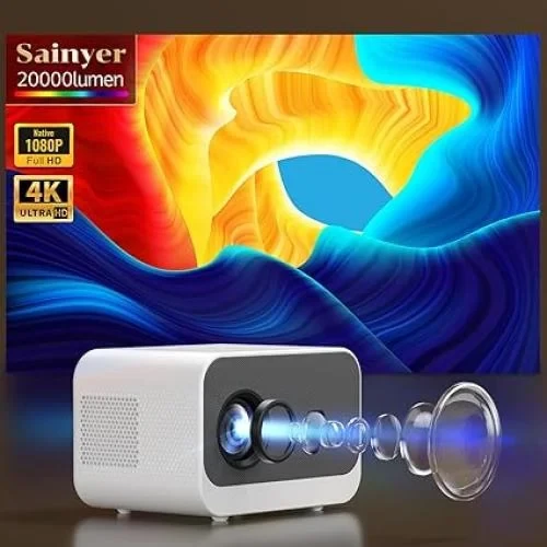 Mini Projector, 20000lm 4K Projector with WiFi Bluetooth Native 1080P, FHD 1080P HiFi Portable Outdoor Movie Projector Max 300”|ZOOM 50%|, TV Stick/HDMI/USB/AV/PS4/PS5/Laptop/Smartphone/Tablet Support