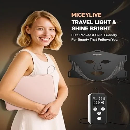 Red Light Therapy Mask for Face - 6 Modes Portable Led Face Mask Light Therapy with Remote, Time Adjustment, Near-Infrared Skin Tightening Device at Home & Travel Skincare, 400 LEDs