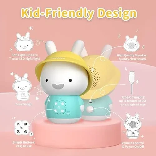 alilo Bunny Kids Music Player, Storytelling Toys for Toddler 1-3-5,Infant Baby Boy Girl Easter Gifts Pre-Loaded 30 Stories/48 Nursery Rhymes/12 Soothing Music,with Nightlight,Bluetooth,Record Function