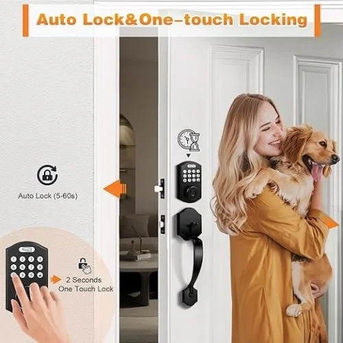 Probrico Smart Keyless Entry Door Lock Deadbolt with Handle Set,Fingerprint Door Deadbolt Lock,Front Door Lock Set with Smart Keypad Deadbolt,Electronic Digital Door Lock,App, Auto Lock,Black